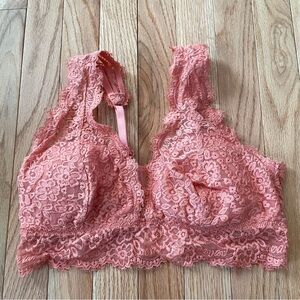 Aerie Coral Floral Lace Bralette Medium Soft Feminine Lingerie